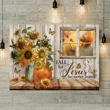 Load image into Gallery viewer, FALL FOR JESUS HE NEVER LEAVES . CANVAS ART by MishL