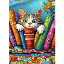 Load image into Gallery viewer, BOOK SMART CAT . DIAMOND ART by MishL