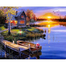 Load image into Gallery viewer, RUSTIC CABIN SUNSET . DIAMOND ART by MishL