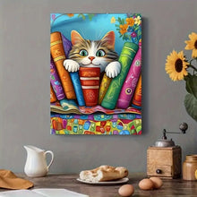 Load image into Gallery viewer, BOOK SMART CAT . DIAMOND ART by MishL