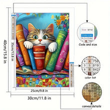 Load image into Gallery viewer, BOOK SMART CAT . DIAMOND ART by MishL
