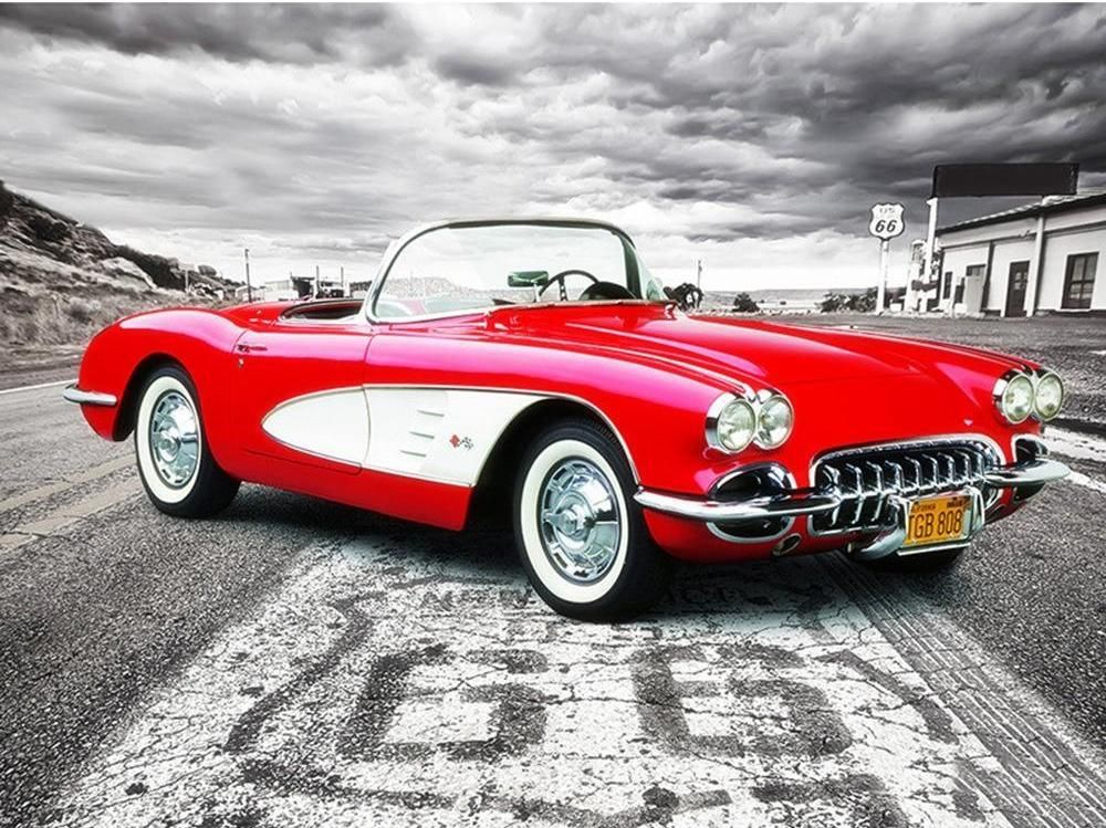 VINTAGE RED CONVERTIBLE . DIAMOND PAINTING