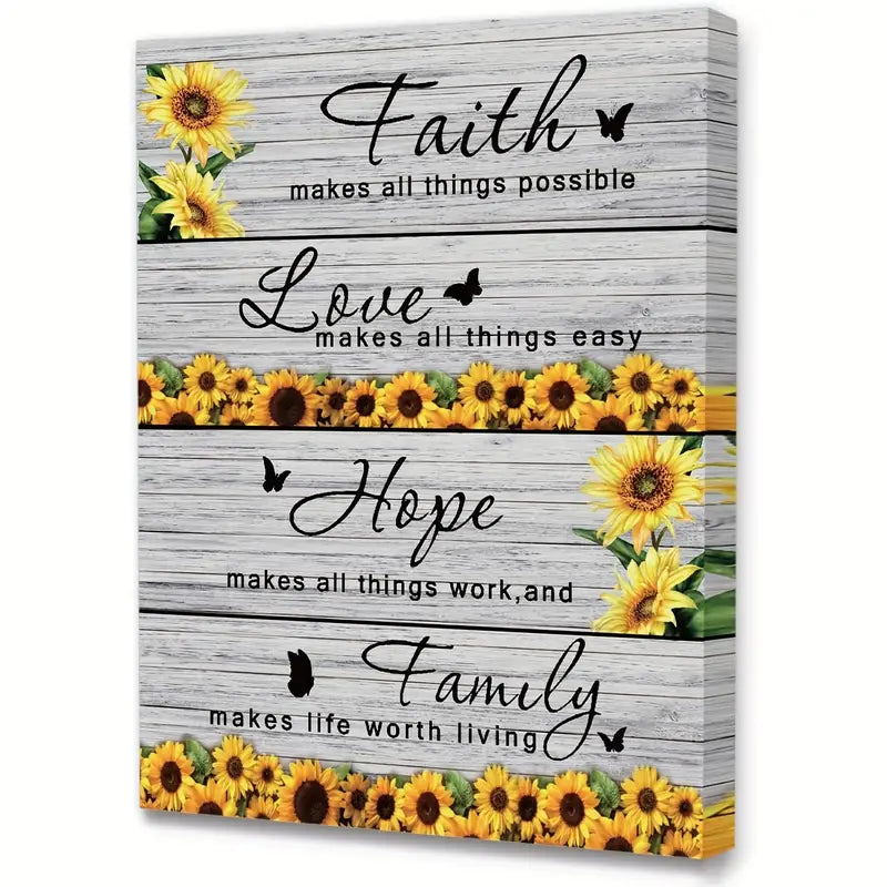 FAITH . LOVE . HOPE . FAMILY (SUNFLOWERS) . CANVAS WALL ART