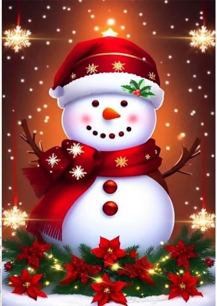 RED SNOWMAN . DIAMOND PAINTING