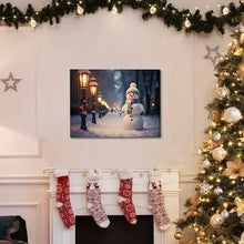 Load image into Gallery viewer, STREETLIGHT SNOWMAN . CANVAS WALL ART
