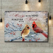 Load image into Gallery viewer, ALWAYS ON MY MIND FOREVER IN MY HEART . CARDINALS . CANVAS WALL ART
