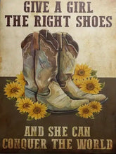 Load image into Gallery viewer, GIVE A GIRL THE RIGHT SHOES &amp; SHE CAN CONQUER THE WORLD . CANVAS WALL ART
