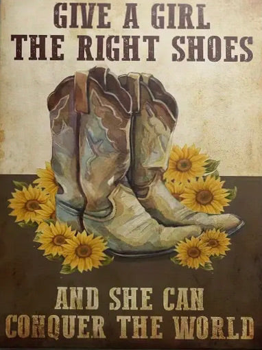 GIVE A GIRL THE RIGHT SHOES & SHE CAN CONQUER THE WORLD . CANVAS WALL ART