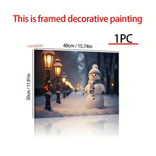 Load image into Gallery viewer, STREETLIGHT SNOWMAN . CANVAS WALL ART
