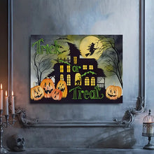 Load image into Gallery viewer, TRICK OR TREAT . HAUNTED HOUSE . CANVAS WALL ART
