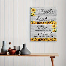 Load image into Gallery viewer, FAITH . LOVE . HOPE . FAMILY (SUNFLOWERS) . CANVAS WALL ART
