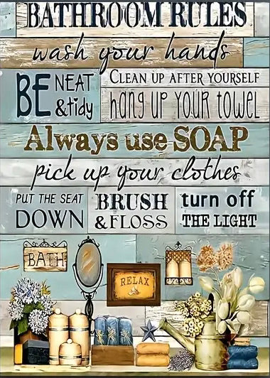 BATHROOM RULES . CANVAS WALL ART