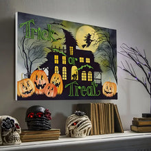 Load image into Gallery viewer, TRICK OR TREAT . HAUNTED HOUSE . CANVAS WALL ART
