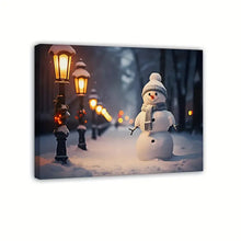 Load image into Gallery viewer, STREETLIGHT SNOWMAN . CANVAS WALL ART
