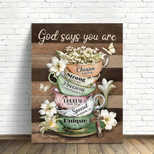 Load image into Gallery viewer, GOD SAYS YOU ARE . TEA CUPS . CANVAS WALL ART
