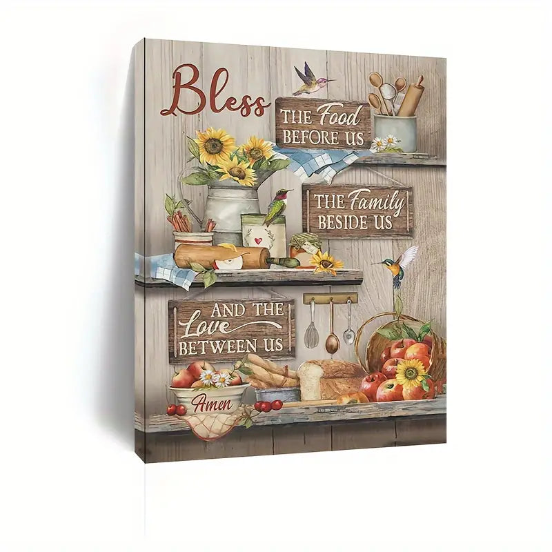 BLESS THE FOOD BEFORE US . CANVAS WALL ART