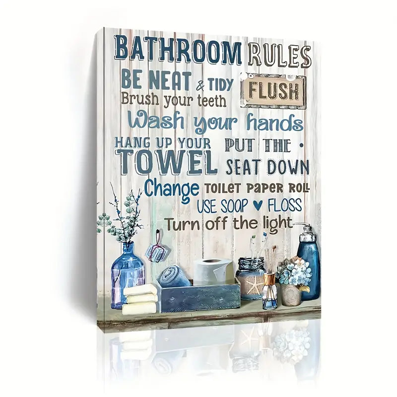 BATHROOM RULES . CANVAS WALL ART